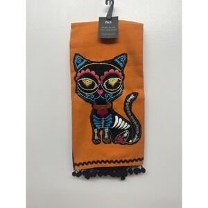 Pier 1‎ Da Of The Dead Black Cat Halloween Tea Towel New #32